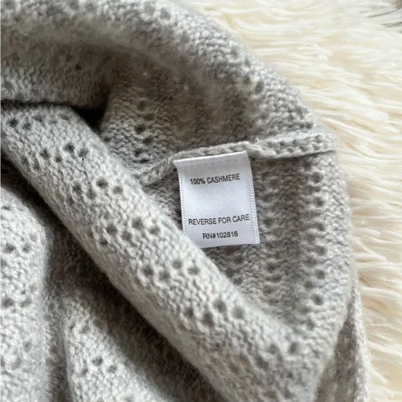Garnet Hill Cashmere NWT Gray Sweater XL Pointelle Open Knit 3/4 Sleeves